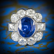 Art Deco Style Sapphire Diamond Ring 18ct White Gold 2.80ct Sapphire