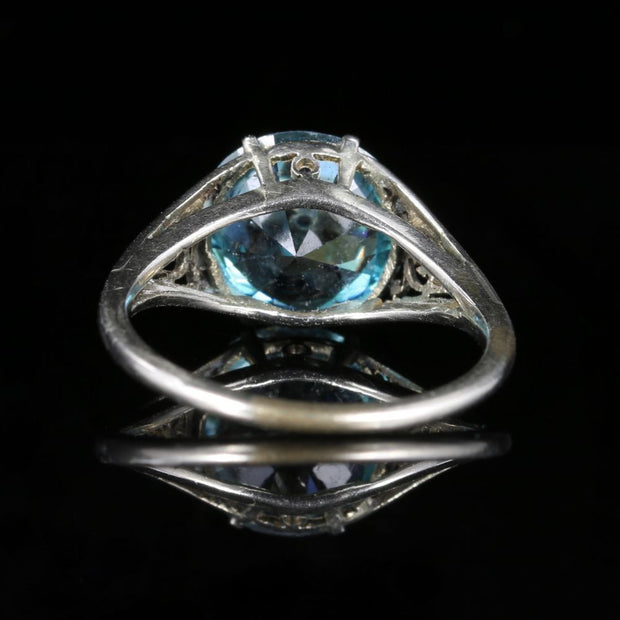 Antique Edwardian Blue Zircon Platinum Ring