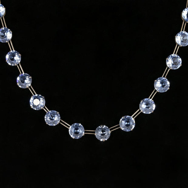 Antique Art Deco Blue Paste Necklace Silver Circa 1920