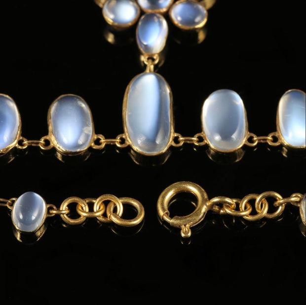Antique Victorian Moonstone Necklace Gold Silver Circa 1900