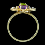 Edwardian Suffragette Style Bee Ring Peridot Amethyst Pearl Silver 18Ct Gold
