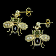Edwardian Suffragette Style Insect Bee Earrings Peridot Amethyst Pearls
