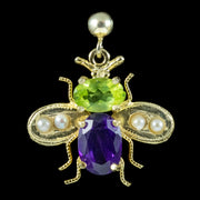 Edwardian Suffragette Style Insect Bee Earrings Peridot Amethyst Pearls