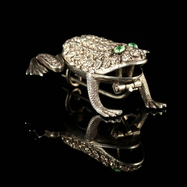 Antique Victorian Paste Silver Frog Brooch Circa 1900