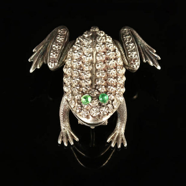 Antique Victorian Paste Silver Frog Brooch Circa 1900