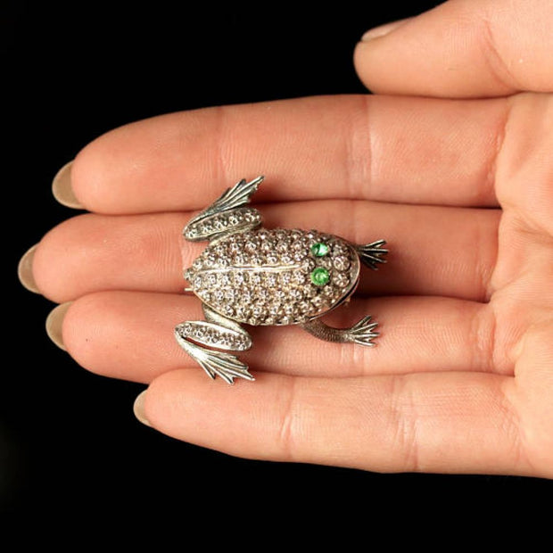 Antique Victorian Paste Silver Frog Brooch Circa 1900