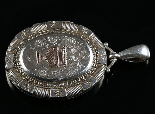Antique Victorian Silver Gold Locket - Dated 1876