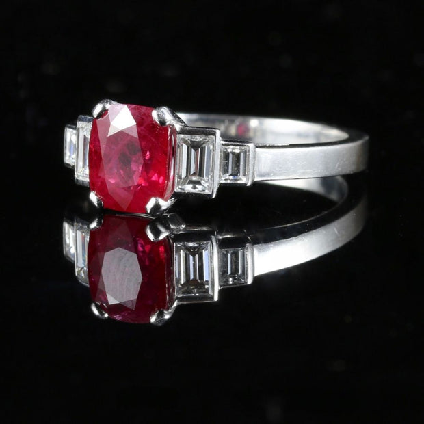 Natural Ruby & Diamond Ring 18Ct White Gold