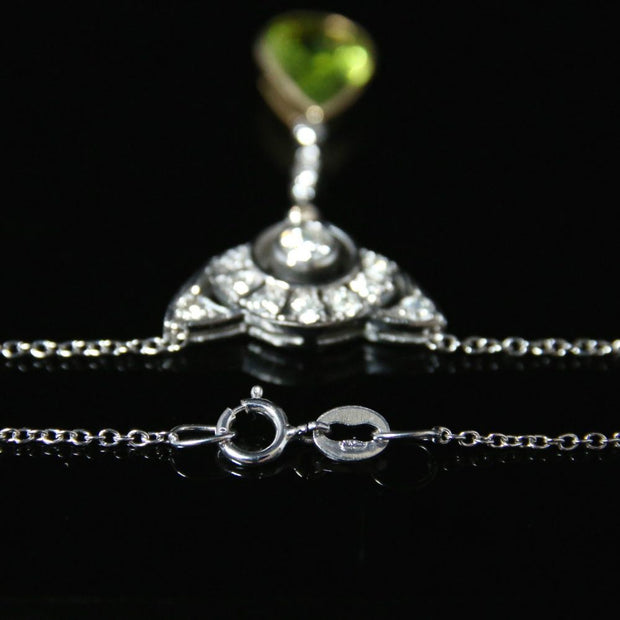 Peridot Diamond Pendant Necklace 18Ct White Gold