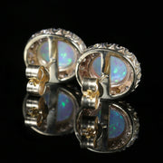 Victorian Style Opal Diamond Earrings 9Ct Gold Large Opal