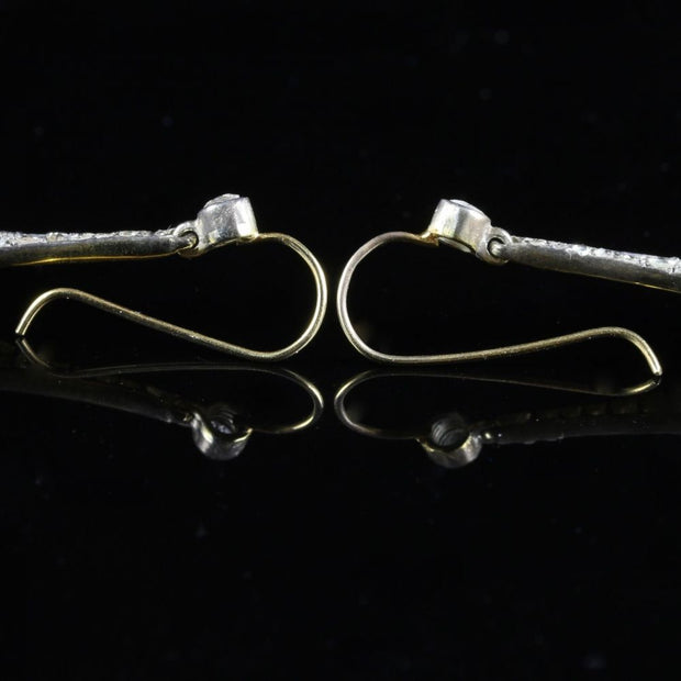Rose Cut Diamond & Garnet Long Earrings 2Ct Of Diamonds
