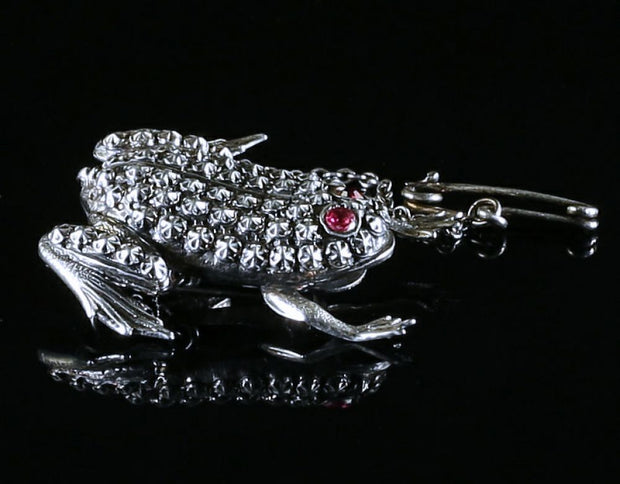 Antique Victorian Silver Frog Brooch - 1880