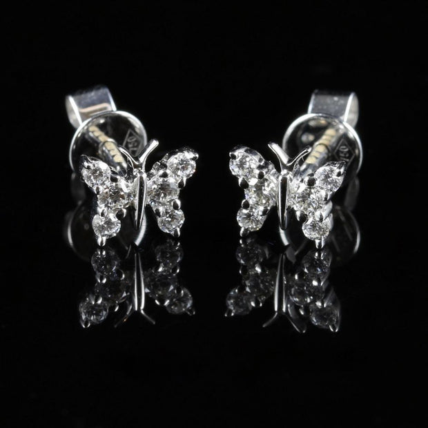 Diamond Butterfly Earrings 18Ct White Gold