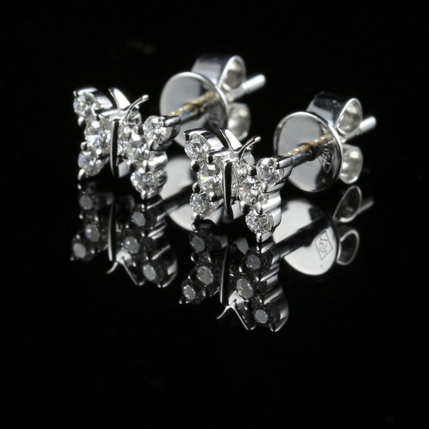 Diamond Butterfly Earrings 18Ct White Gold