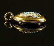 Antique Victorian Turquoise Pearl Locket 18Ct Gold  Horse Shoe