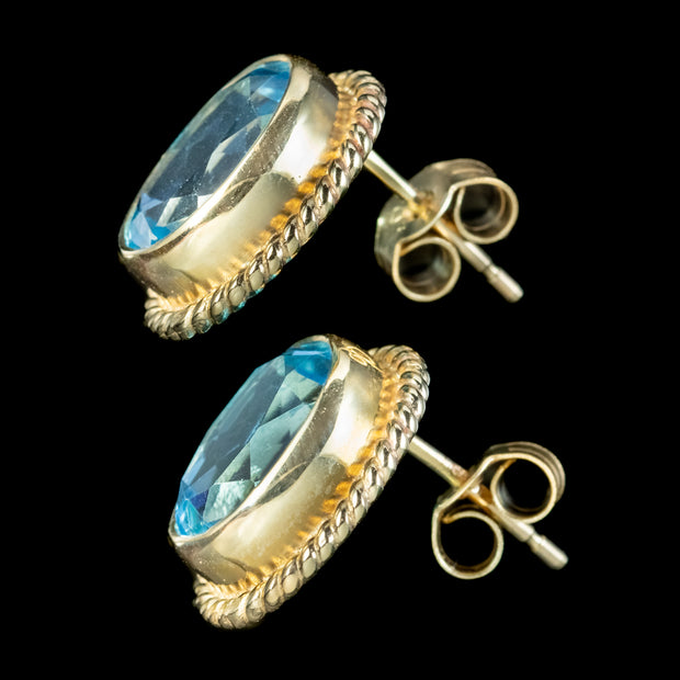 Victorian Style Blue Topaz Stud Earrings 9ct Gold