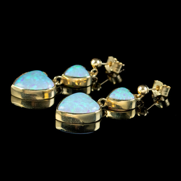 Victorian Style Opal Heart Drop Earrings 9Ct Gold 7Ct Opal