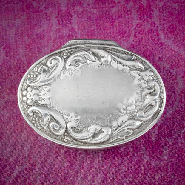 Vintage Floral Snuff Box Sterling Silver
